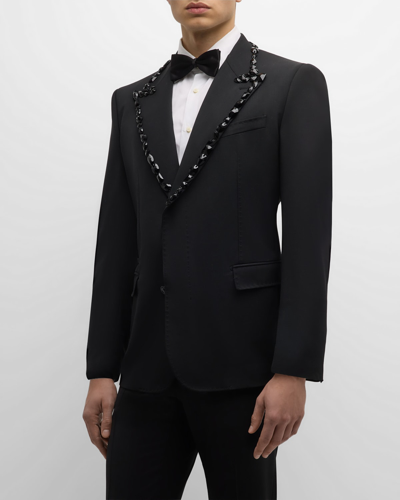 Shop Dolce & Gabbana Men's Beaded Tuxedo Jacket In Black
