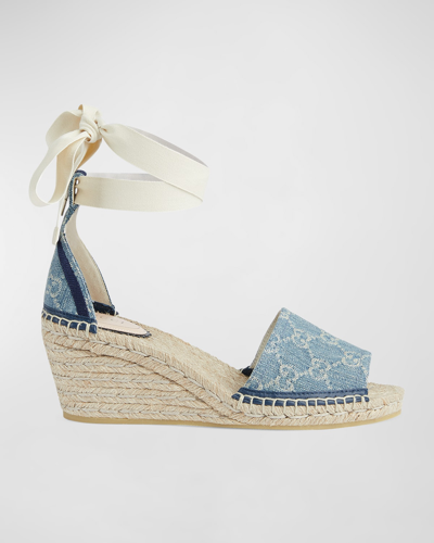 Shop Gucci Pilar Gg Denim Espadrille Sandals In Light Blue