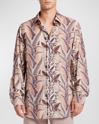 Shop Etro Men's Floral N Ferns Cotton Dress Shirt In Print On Beige Ba