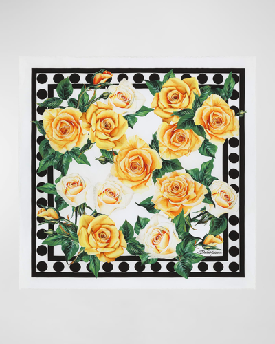 Shop Dolce & Gabbana Rose Print Silk Twill Square Scarf In Multi Pattern