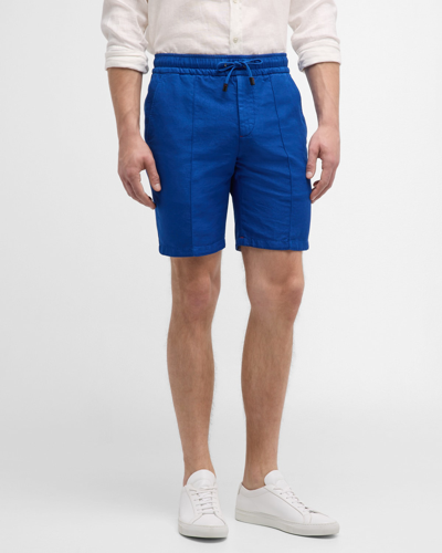 Shop Isaia Men's Cotton-linen Drawstring Shorts In Bright Blue