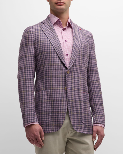 Shop Isaia Men's Check Wool-blend Sport Coat In Light Purple