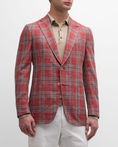 Shop Isaia Men's Plaid Wool-blend Sport Coat In Dark Red