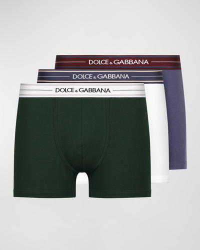 Shop Dolce & Gabbana Men's 3-pack Regular Logo Boxers In White/blue/grey