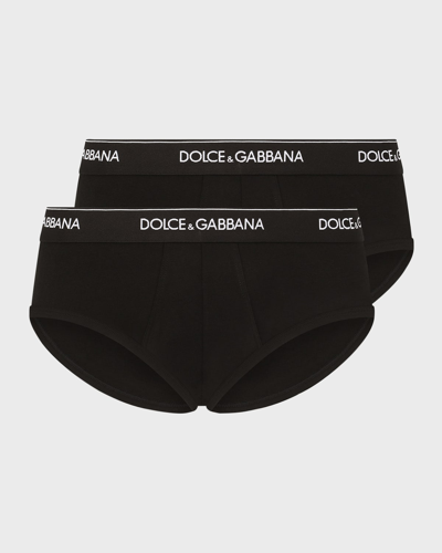Shop Dolce & Gabbana Men's Slip Medio 2-pack Briefs In Black