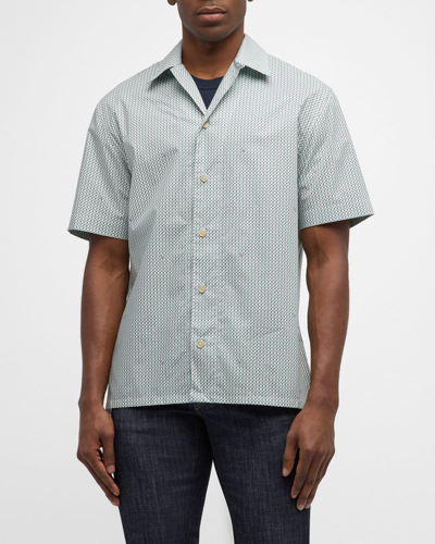 Shop Brioni Men's Cotton Geometric-print Camp Shirt In Loden