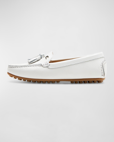 Shop La Canadienne Pista Tassel Leather Driver Loafers In White