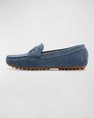 Shop La Canadienne Pedale Penny Suede Driver Loafers In Jeans