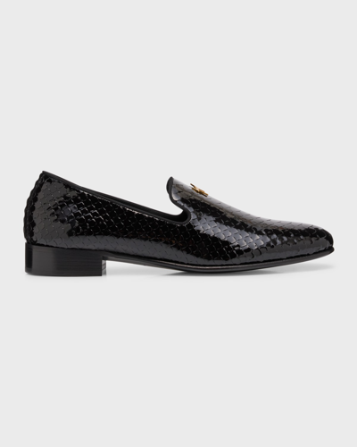 Shop Giuseppe Zanotti Men's Lewis Pit Python-print Loafers In Nero
