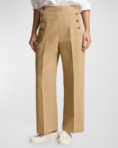 Shop Polo Ralph Lauren Wide-leg Cropped Sailor Pants In Monument Tan