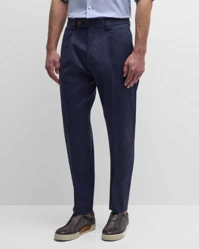 Shop Paul Smith Men's Cotton Pleated Trousers In Navy