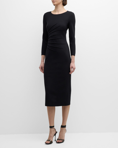 Shop Emporio Armani Pleated Jersey Midi Sheath Dress In Black