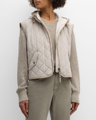 Shop Brunello Cucinelli Monili-tab Hooded Quilted Vest In C1709 White