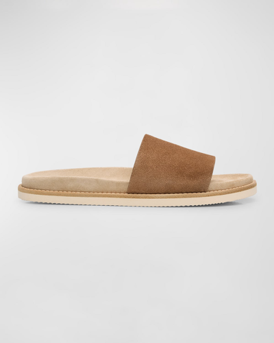 Shop Brunello Cucinelli Men's Suede Slide Sandals In Ccq17 Brown