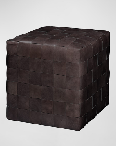 Shop Jamie Young Woven Leather Ottoman In Dark Brown