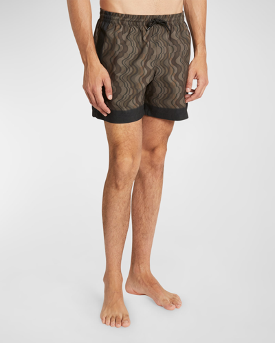 Shop Dries Van Noten Men's Phibbs Patterned Swim Shorts In Dark Brown