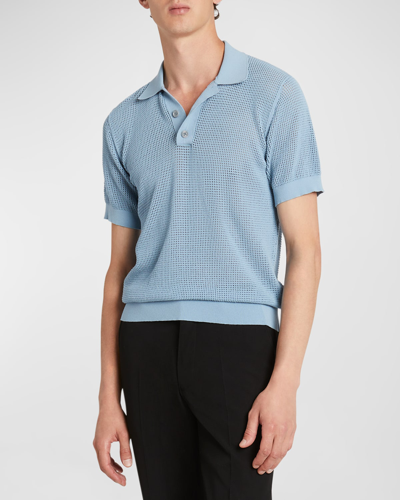 Shop Dries Van Noten Men's Mindo Mesh Polo Shirt In Light Blue