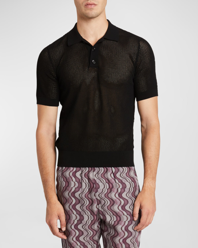 Shop Dries Van Noten Men's Mindo Mesh Polo Shirt In Black