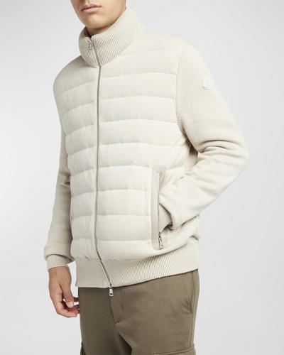 Shop Moncler Men's Quilted Zip-front Cardigan In Stone