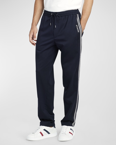 Shop Moncler Men's Branded Side-stripe Track Pants In Dark Blue