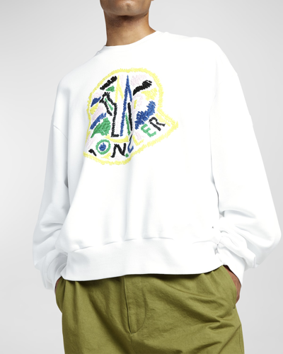 Shop Moncler Men's Yarn Stitch Logo Sweatshirt In White