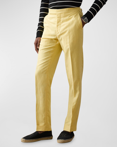 Shop Ralph Lauren Purple Label Men's Gregory Luxe Tussah Silk And Linen Trousers In Sunyellow