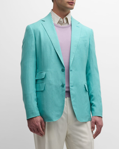 Shop Ralph Lauren Purple Label Men's Kent Hand-tailored Linen And Silk Sport Coat In Seaglass