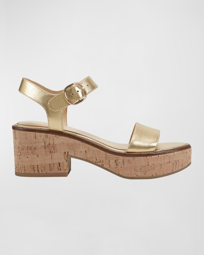 Shop Marc Fisher Ltd Metallic Cork Ankle-strap Sandals In Gold