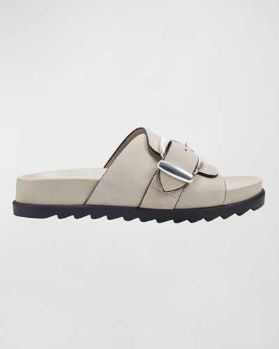 Shop Marc Fisher Ltd Leather Buckle Easy Slide Sandals In Light Natural