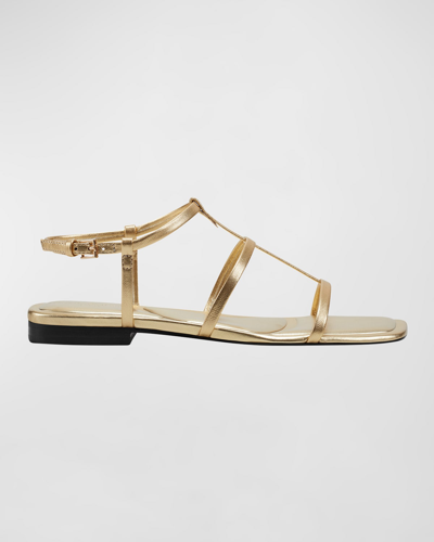 Shop Marc Fisher Ltd Leather T-strap Flat Slingback Sandals In Gold