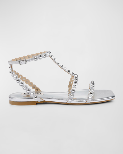 Shop Badgley Mischka Cami Dome Stud T-strap Sandals In Silver