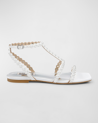 Shop Badgley Mischka Cami Dome Stud T-strap Sandals In Soft White