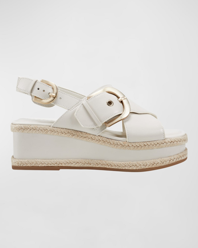 Shop Marc Fisher Ltd Leather Crisscross Buckle Wedge Sandals In Ivory