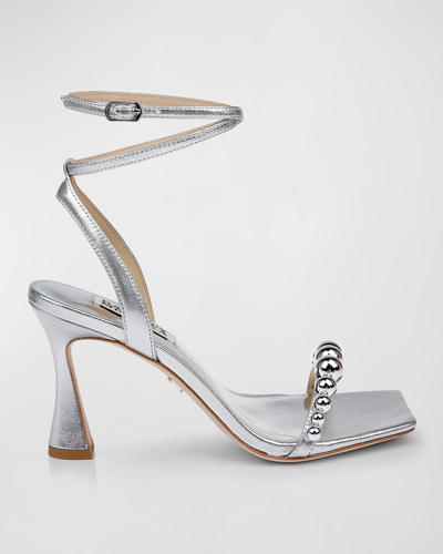 Shop Badgley Mischka Cailey Metallic Sphere Ankle-strap Sandals In Silver