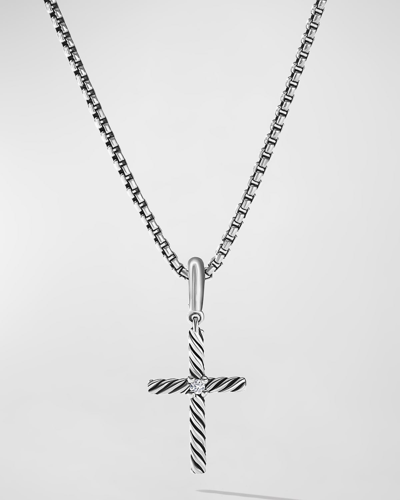 Shop David Yurman Cable Classics Cross Pendant With Center Diamond In Silver, 24mm