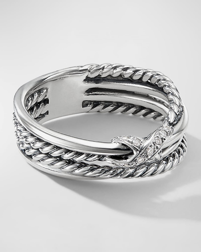 Shop David Yurman X Crossover Band Ring With Diamonds In Silver, 6mm