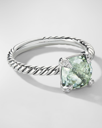 Shop David Yurman Chatelaine Ring With Prasiolite And Diamonds In Silver, 8mm