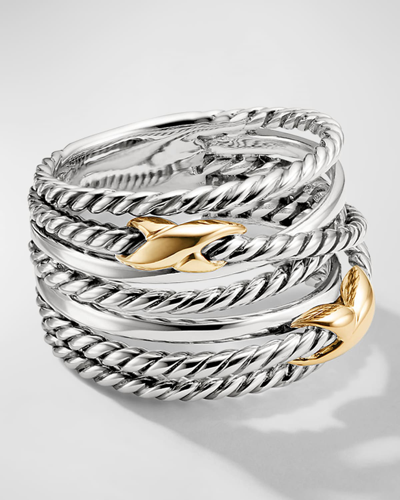 Shop David Yurman Double X Crossover Ring In Silver With 18k Gold, 13mm In Silver/gold