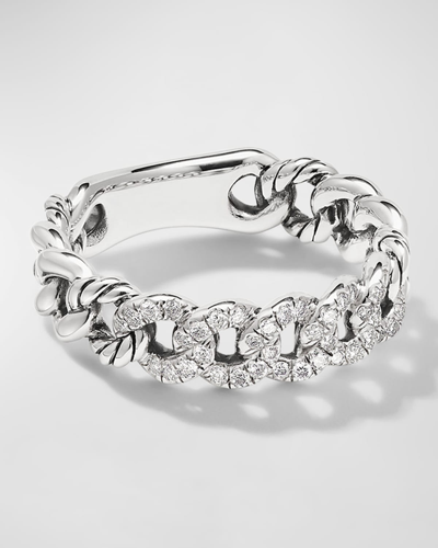Shop David Yurman Belmont Curb Link Band Ring With Diamonds In Silver, 5mm