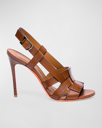 Shop Santoni Venere Woven Slingback Sandals In Brown