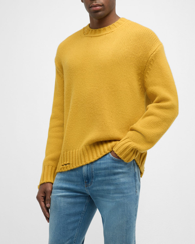 Shop Frame Men's Destroyed Cashmere Sweater In Yellow