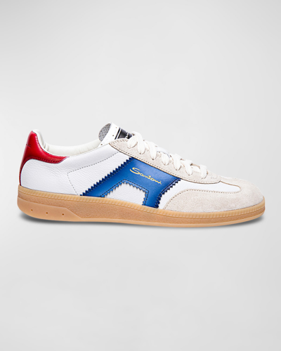 Shop Santoni Dba Mixed Leather Low-top Sneakers In White