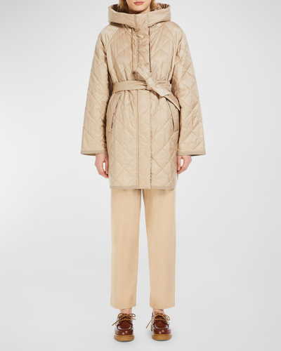 Shop Weekend Max Mara Ribera Quilted Water-repellent Hooded Parka In Sand