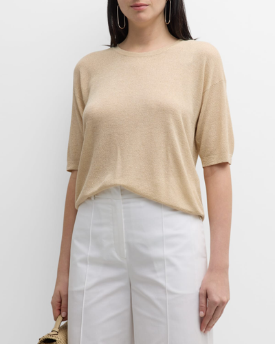 Shop Eleventy Elbow-sleeve Crewneck Knit Sweater In Gold