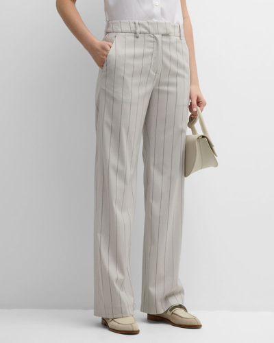 Shop Eleventy High-rise Striped Straight-leg Pants In Ivory