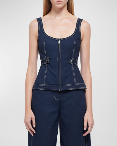 Shop Simkhai Dolce Topstitched Sleeveless Zip-up Top In Midnight