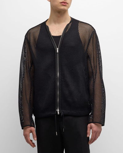 Shop Jil Sander Men's Mesh Net Bomber Jacket In Black