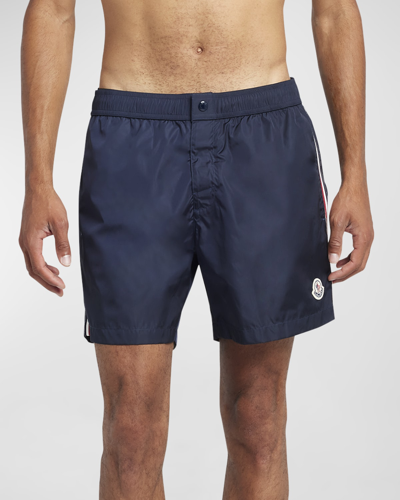 Shop Moncler Men's Classic Side-stripe Swim Shorts In Navy
