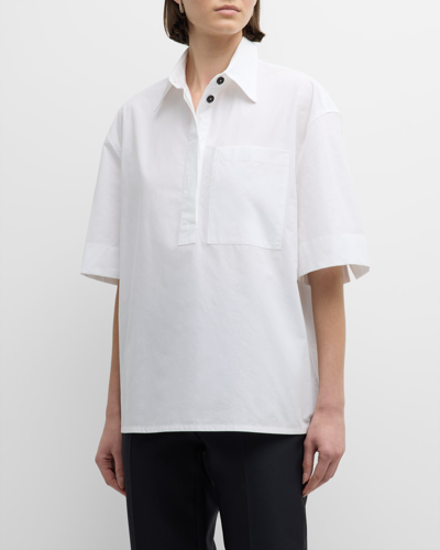 Shop Jil Sander Short-sleeve Collared Cotton Shirt In Optic White