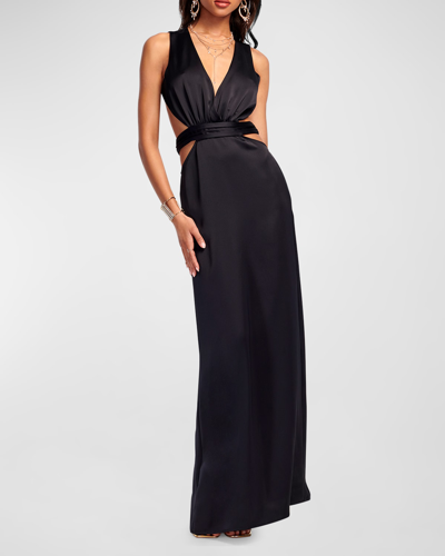 Shop Ramy Brook Milan Open-back Empire Gown In Black
